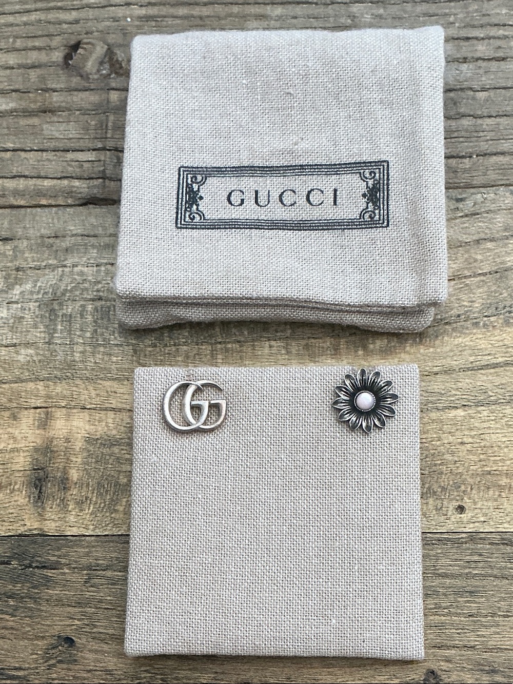 Gucci Silver GG Logo and Daisy Stud earrings